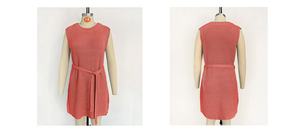 Spring Summer Women's Solid Color Round Neck Knitting Dress 22