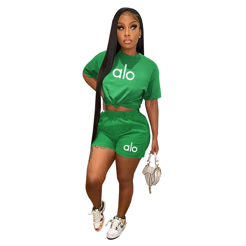 Women Summer Casual Printed Two-Piece Top and Shorts Set 4