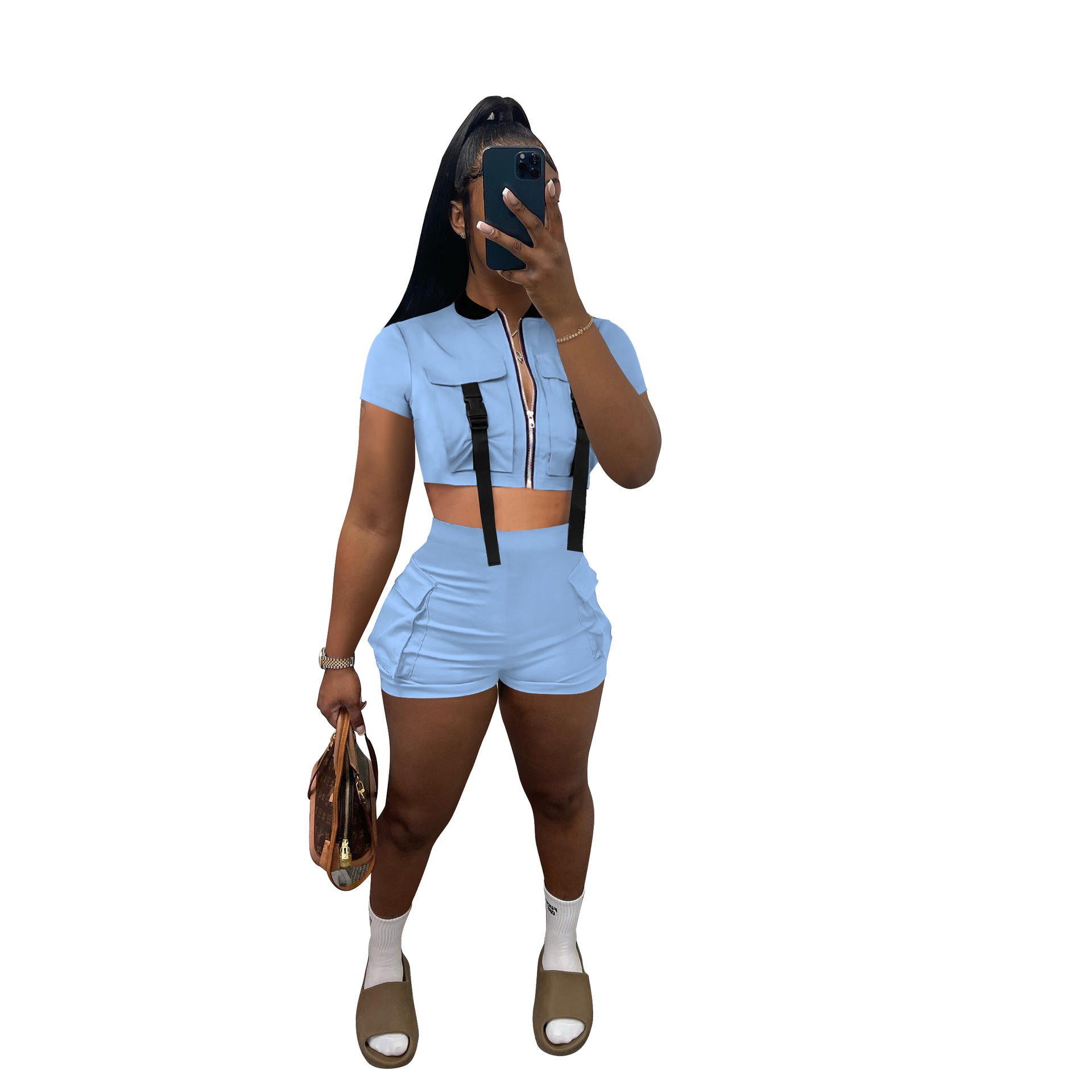 Women'S Clothing Summer Trends Short Sleeves Top Shorts Two-Piece Sets 12