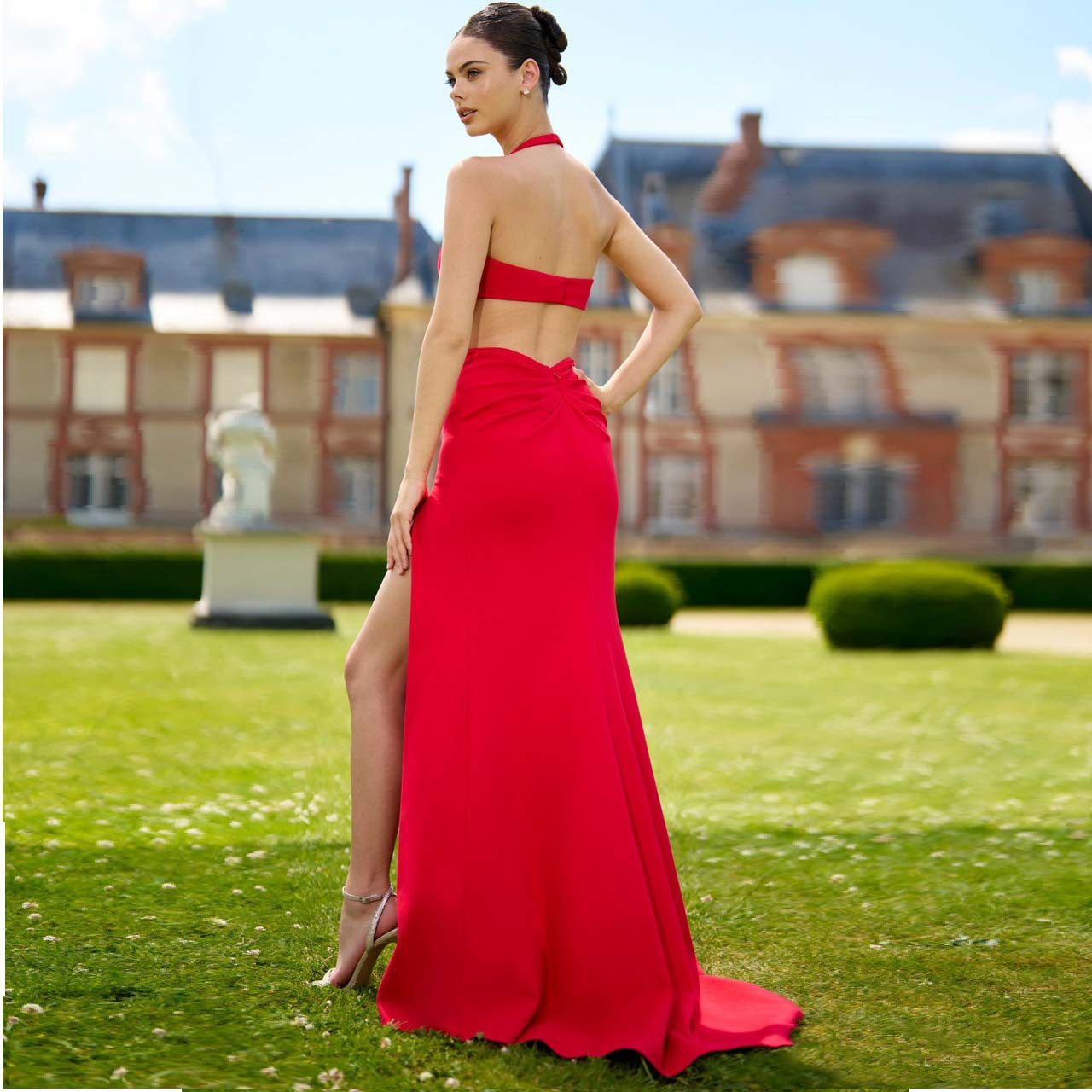 Women sexy halter neck beaded split maxi dress 4