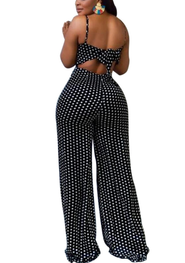 Summer White Polka Strap Formal Jumpsuit