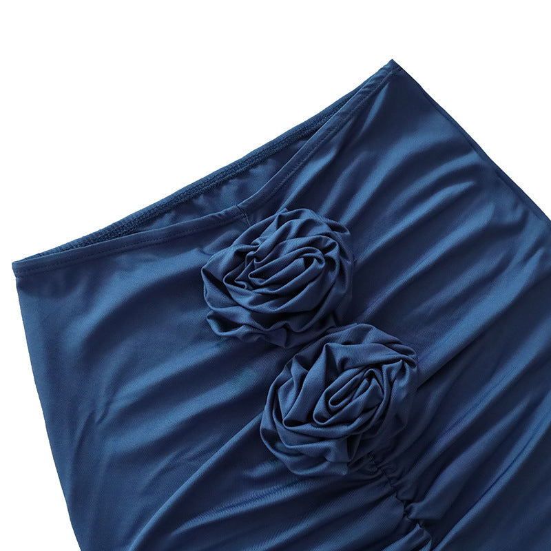 Summer Solid Color Slim Flower Split Long Skirt 27