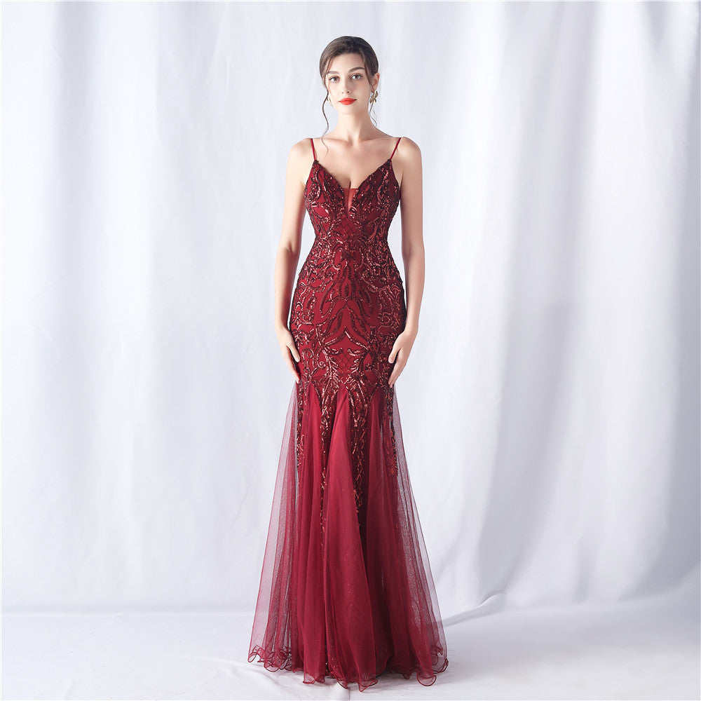 Floral Sequin Mesh Evening Dress 19