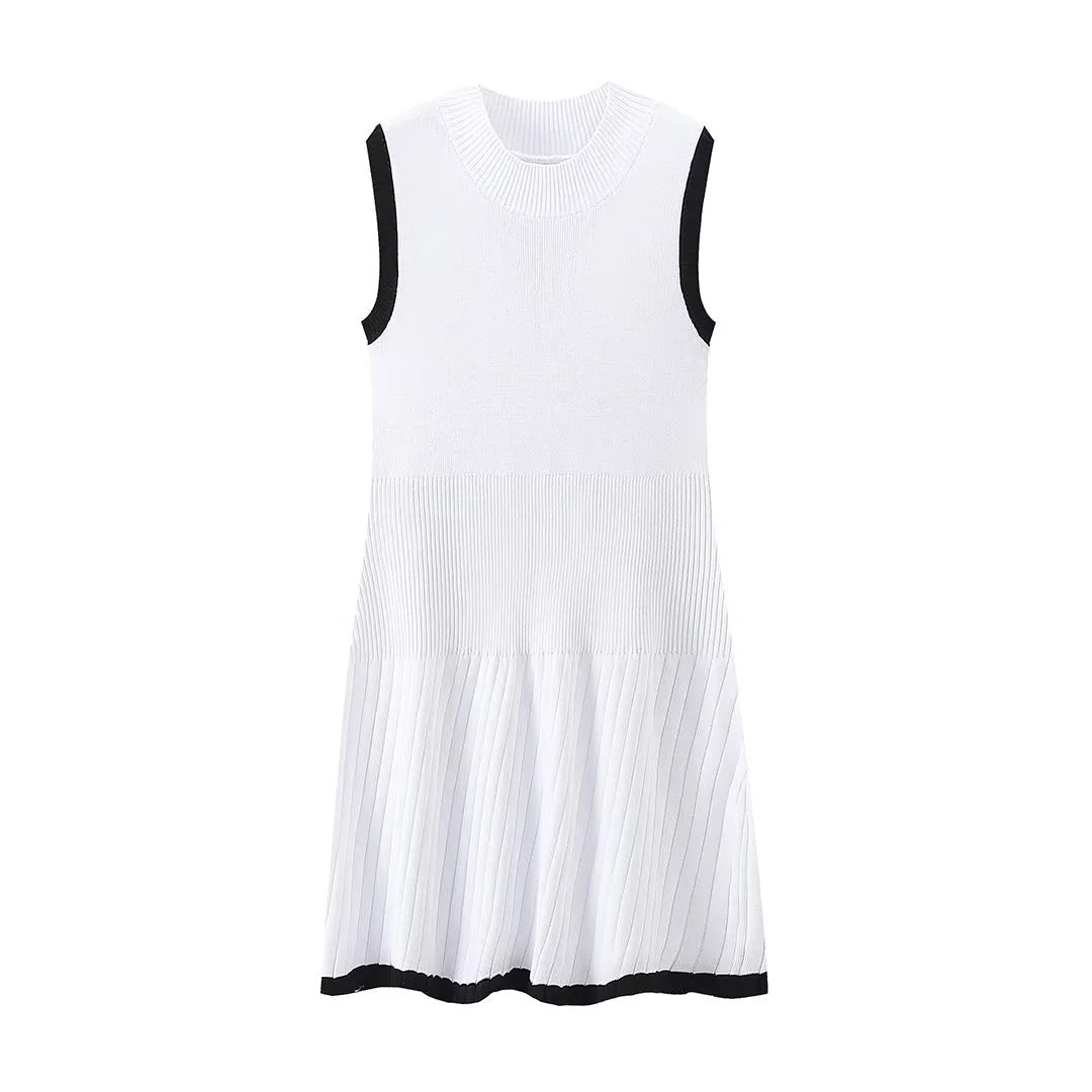 Women's Fashion Round Neck sleeveless pleated Knitting Mini Dress 8