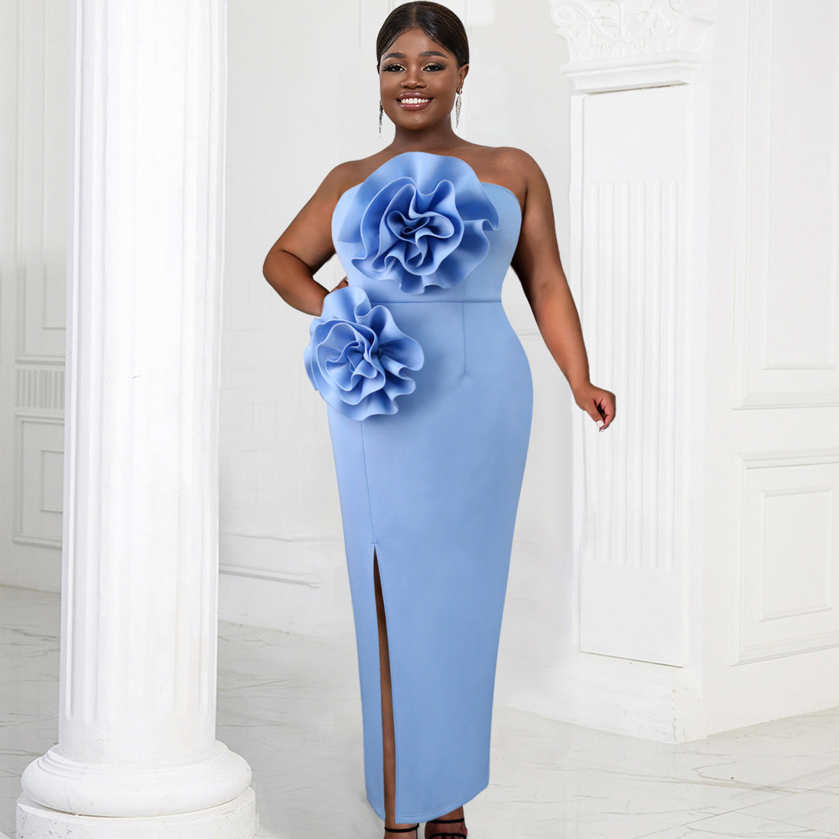 Women Formal Party Sleeveless Sexy Floral Strapless Maxi Dress