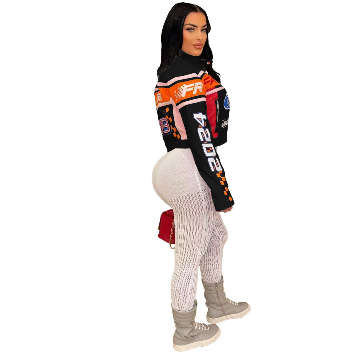 Autumn And Winter High Street Print Stand Collar Short Zipper Jacket 7