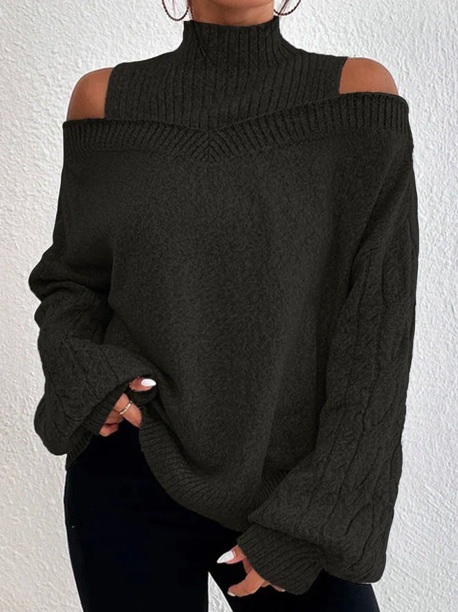 Women off-shoulder turtleneck loose sweater 7