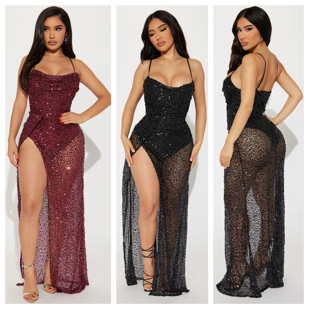 Women Elegant Sequins Straps Party Evening Dresss 12