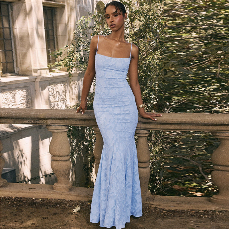 Spring Women’s Sexy Low Back Lace Up Slim Strap Evening Dress