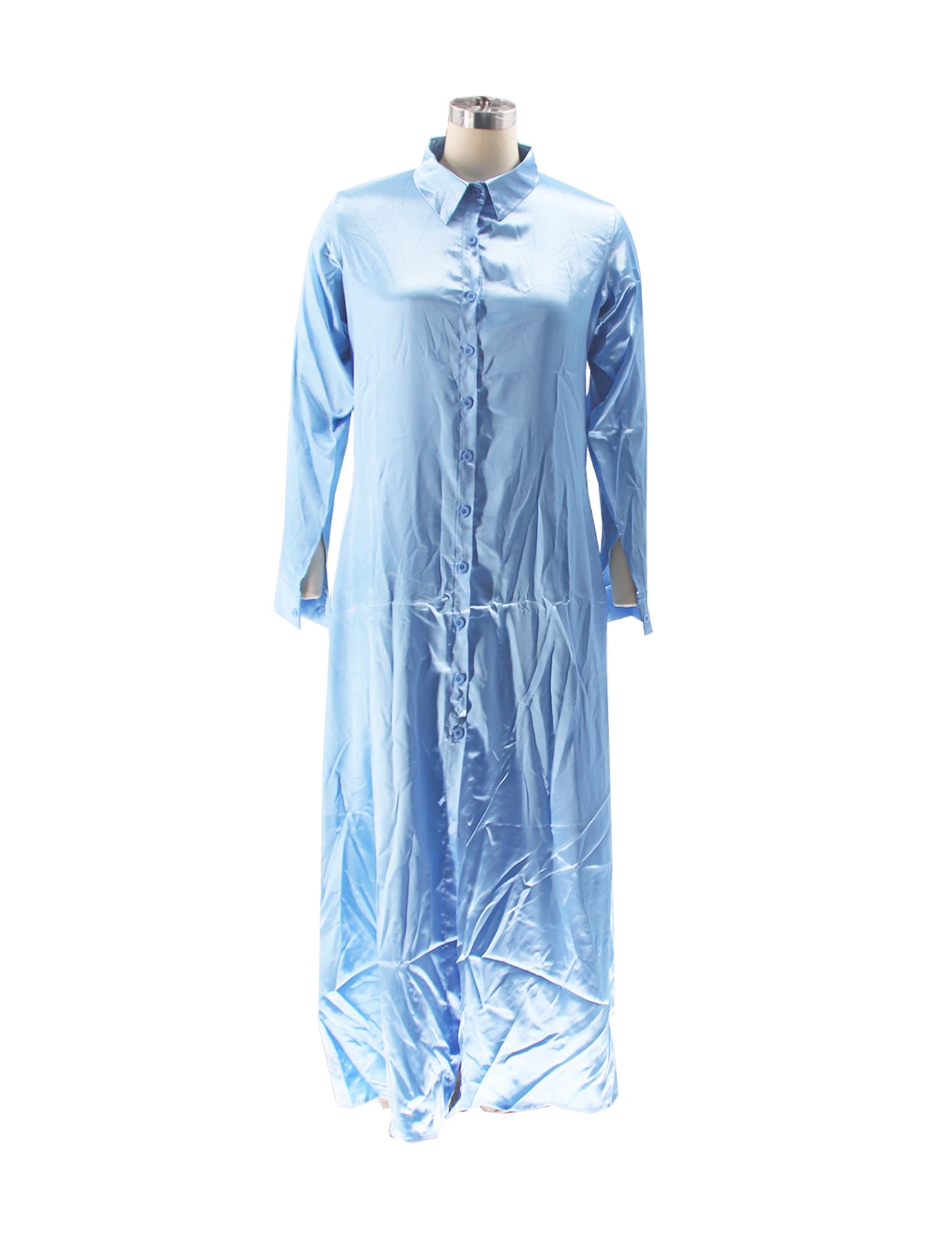 Women Shiny Satin Loose Casual Shirt Dress 22