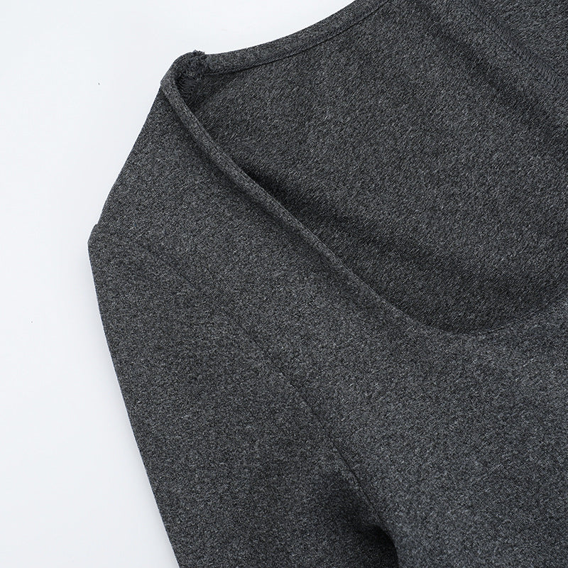 Autumn Solid Color Square Neck Long Sleeve Slim Women Long Dress 10