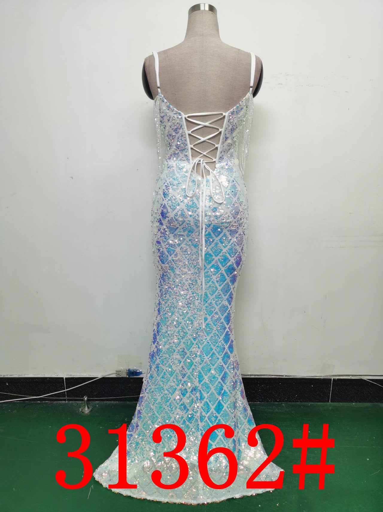 Women Herringbone Lace-Up Symphony Beaded Evening Dress 23