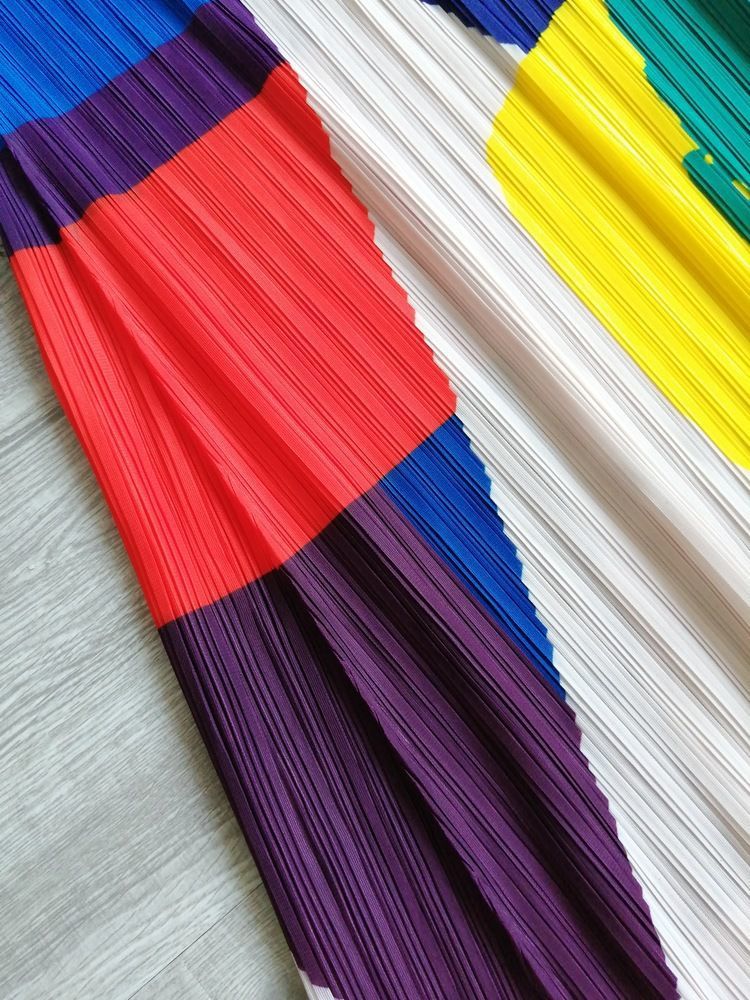 Women Summer Contrast Color Pleated Short Sleeve Dress 14