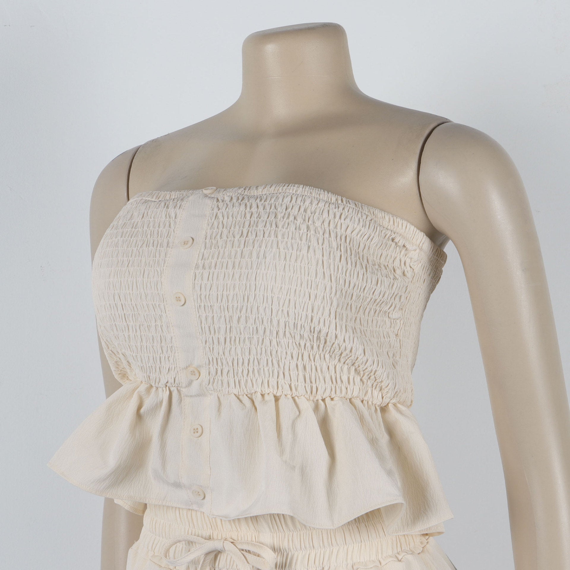 Sexy solid color strapless two piece pants set 12