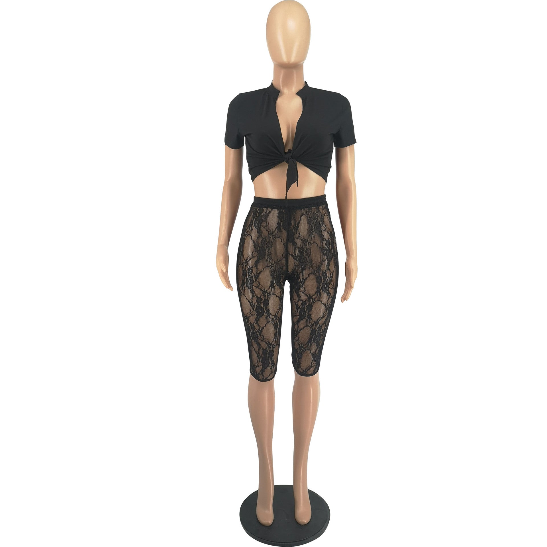 Summer Women Sexy Mesh Top and Shorts Two-piece Set 14