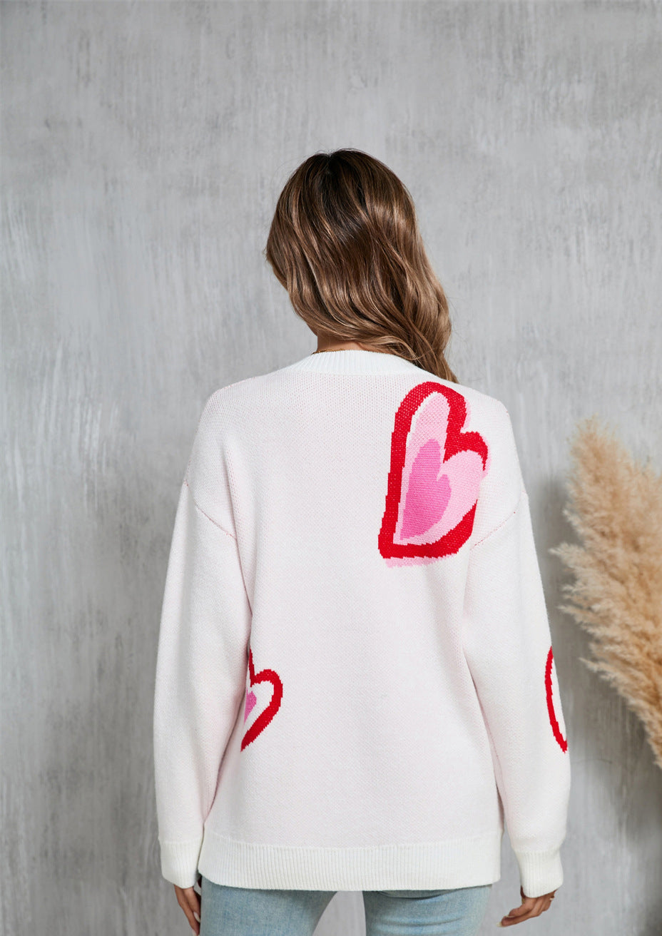 Plus Size Winter Women Valentine's Day Heart Print Sweater 5