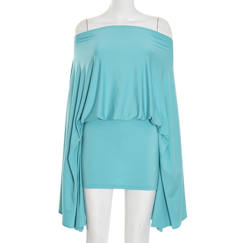 Women Off-Shoulder Bell Bottom Long-Sleeved Top and Skirt Two-Piece Set 20