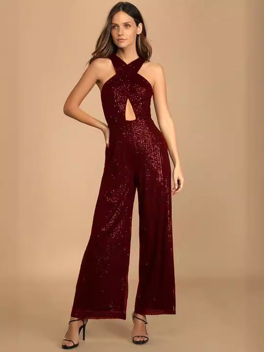 Women's Cross Strap Sequin Sexy Party Jumpsuit 7