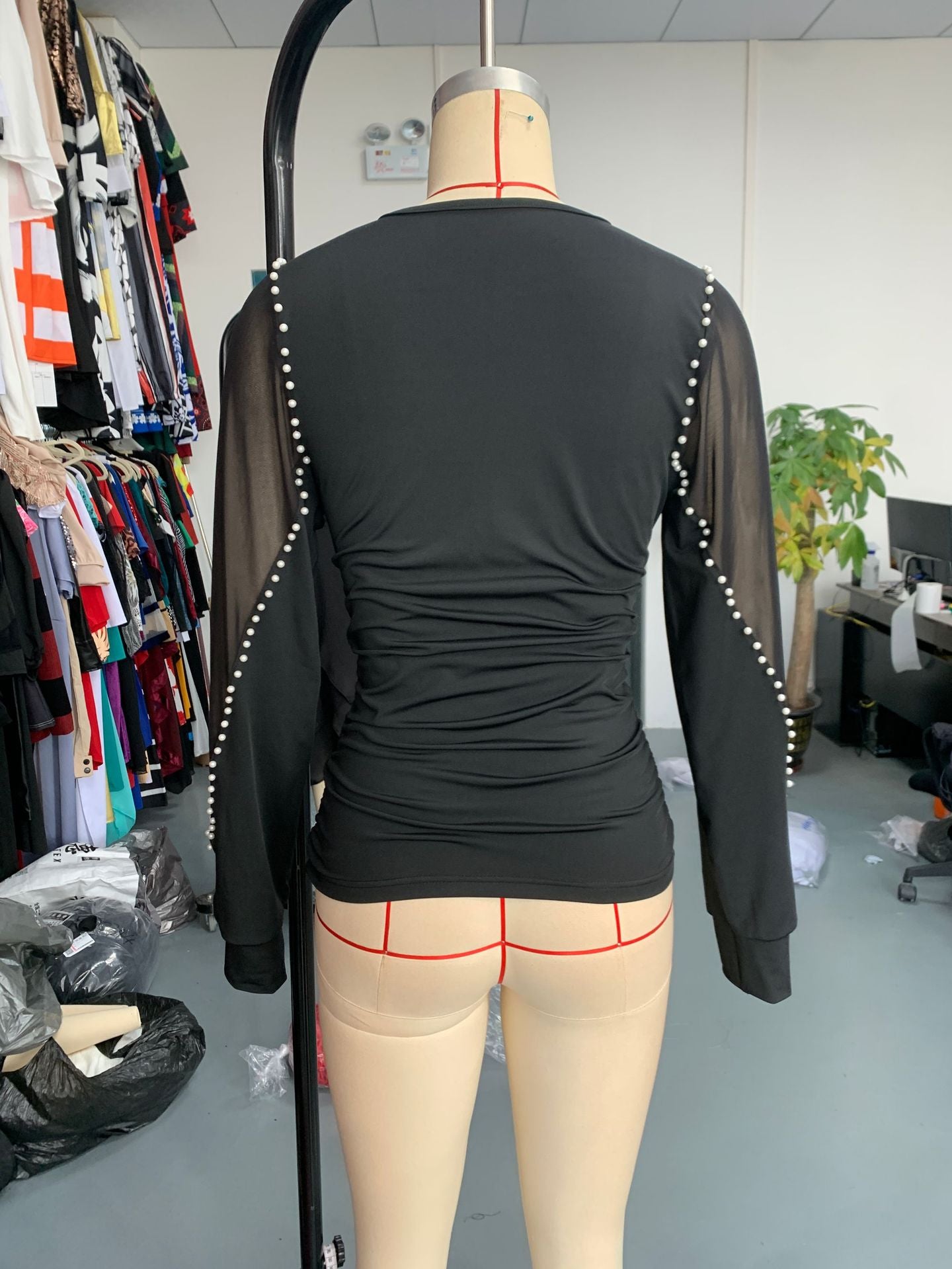 Women v-neck long sleeve Top Solid shirt 7