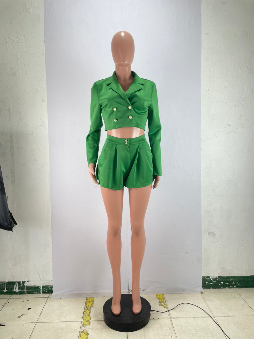 Women's Fashion Slim Solid Color Blazer Two Piece Set 15