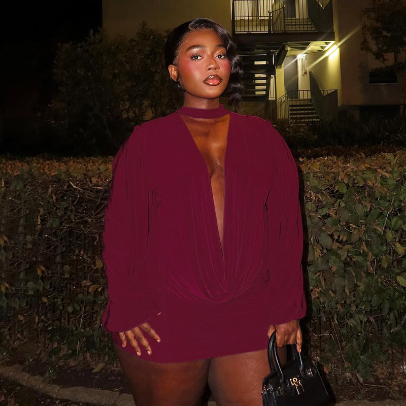 Women Fall Solid Casual V-Neck Long-Sleeved Top and Mini Skirt Two-Piece Set 30