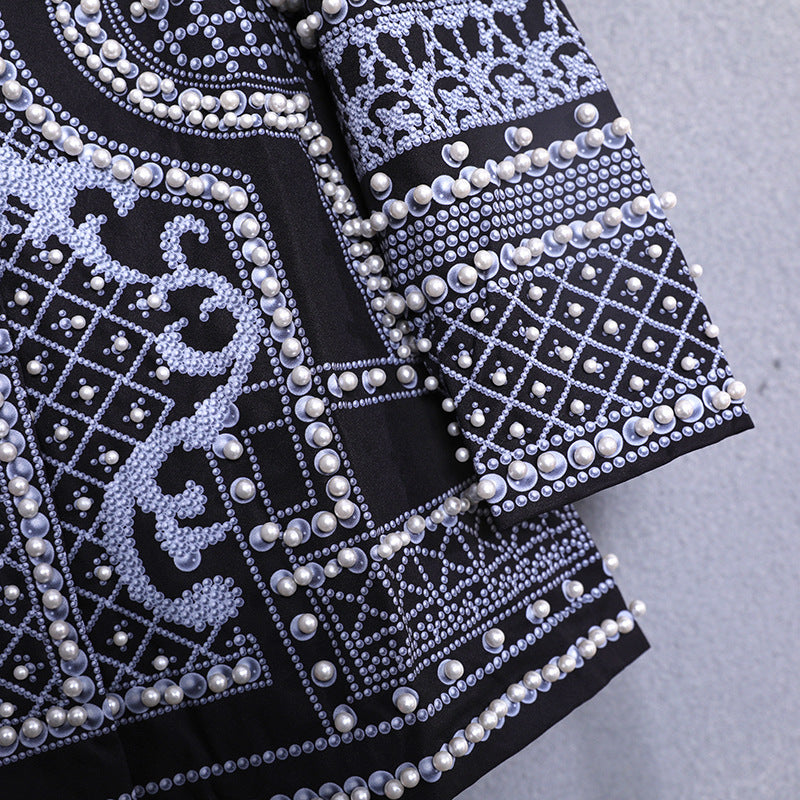 Women French Vintage Beaded Print V-Neck Casual Jacket 7