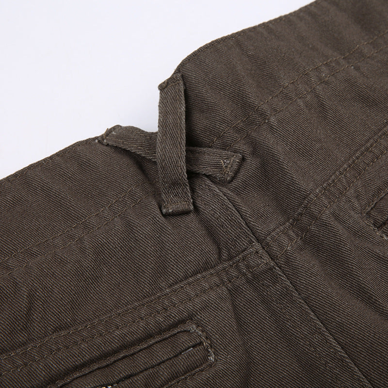 Women Beauty Street Retro Rivets Pockets Denim Skirt 16