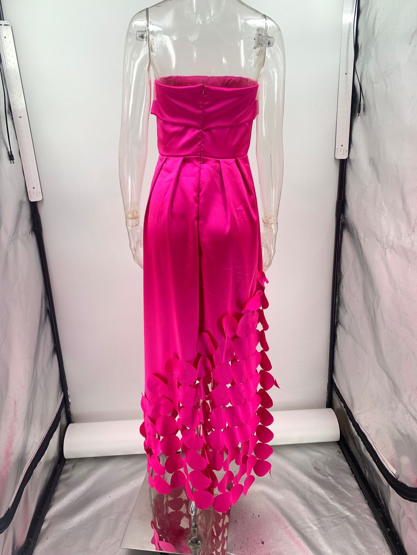 Women's Patchwork Sequined Satin Sexy Strapless High-Waisted Evening Gown 7