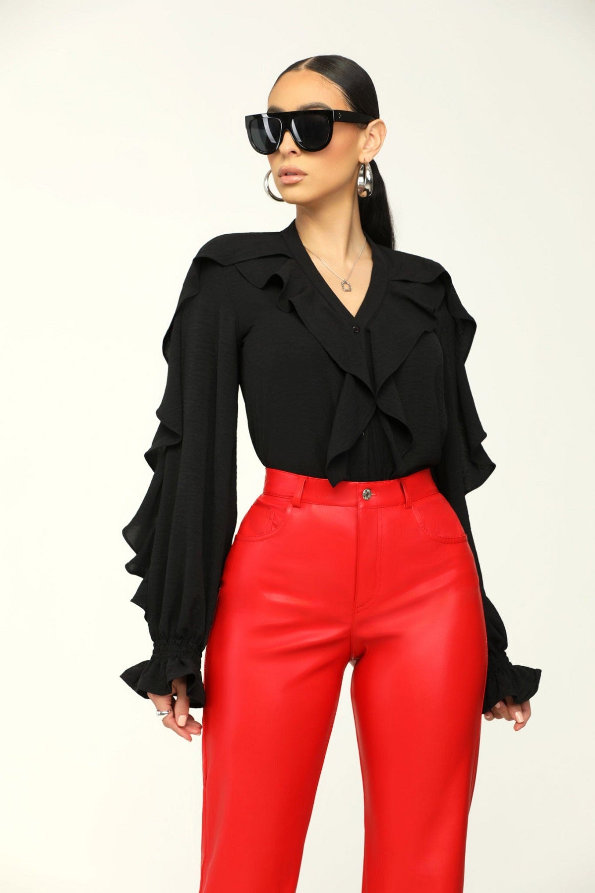 Fashion Solid Irregular Turndown Collar Shirt Top 4