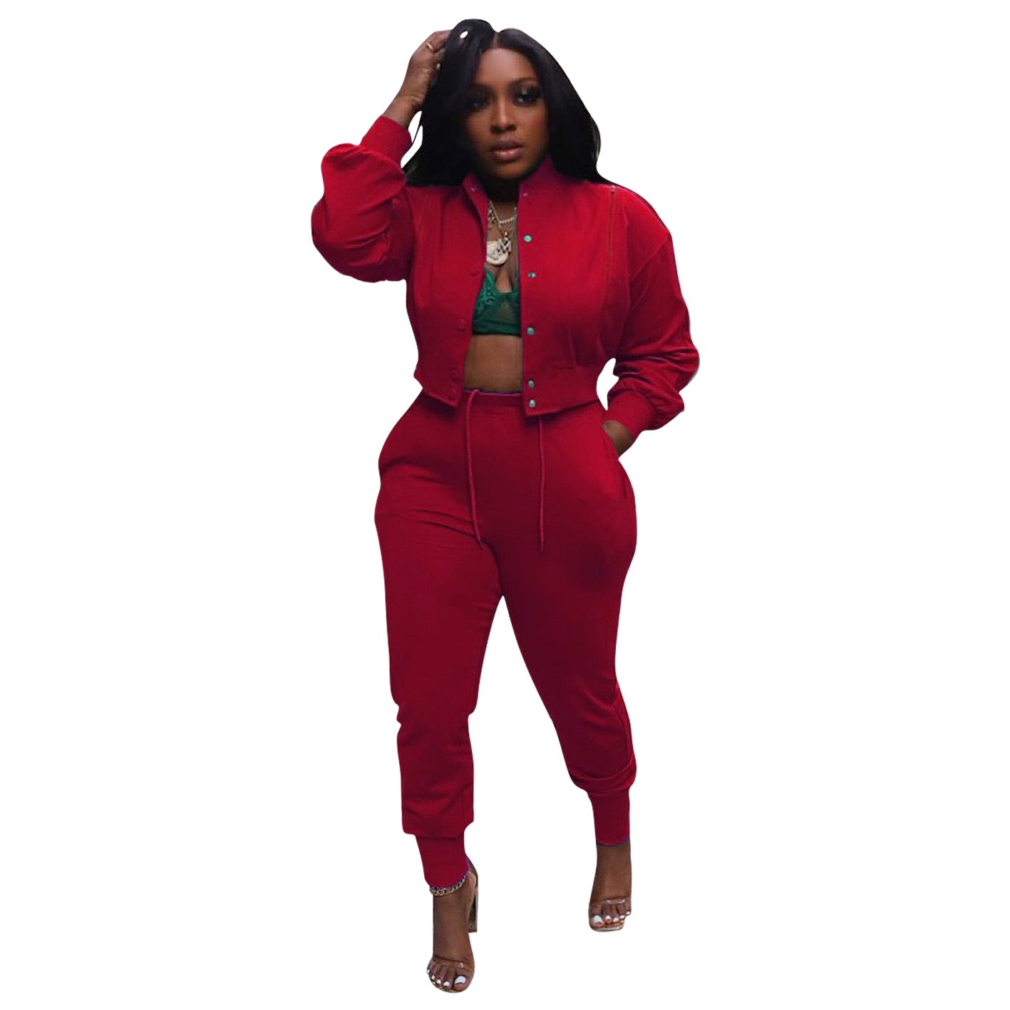 Women sports zipper jacket and Pant two-piece set 4