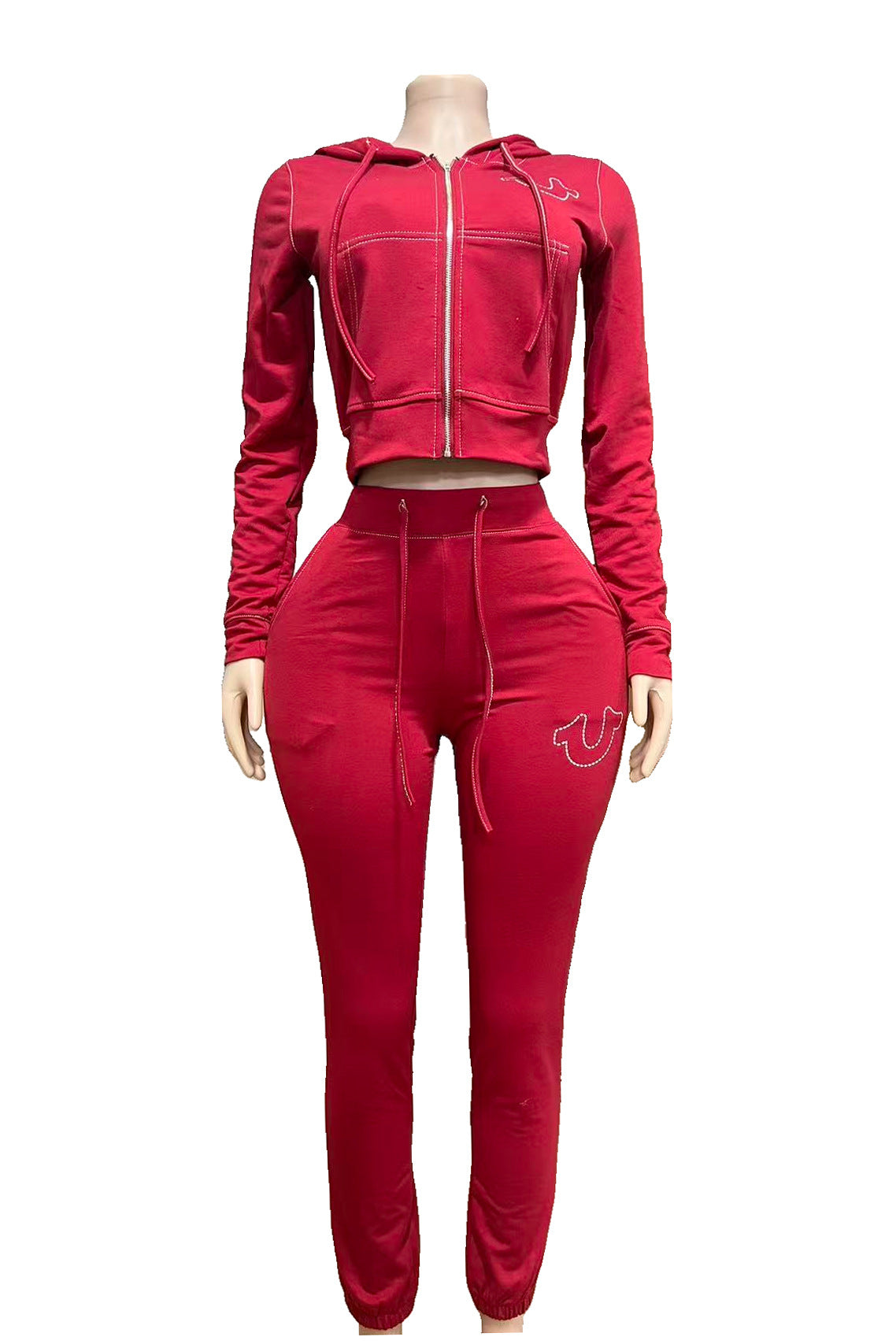 Women American Zippered Letter Print Hoodies and Pant Two-Piece Set 10