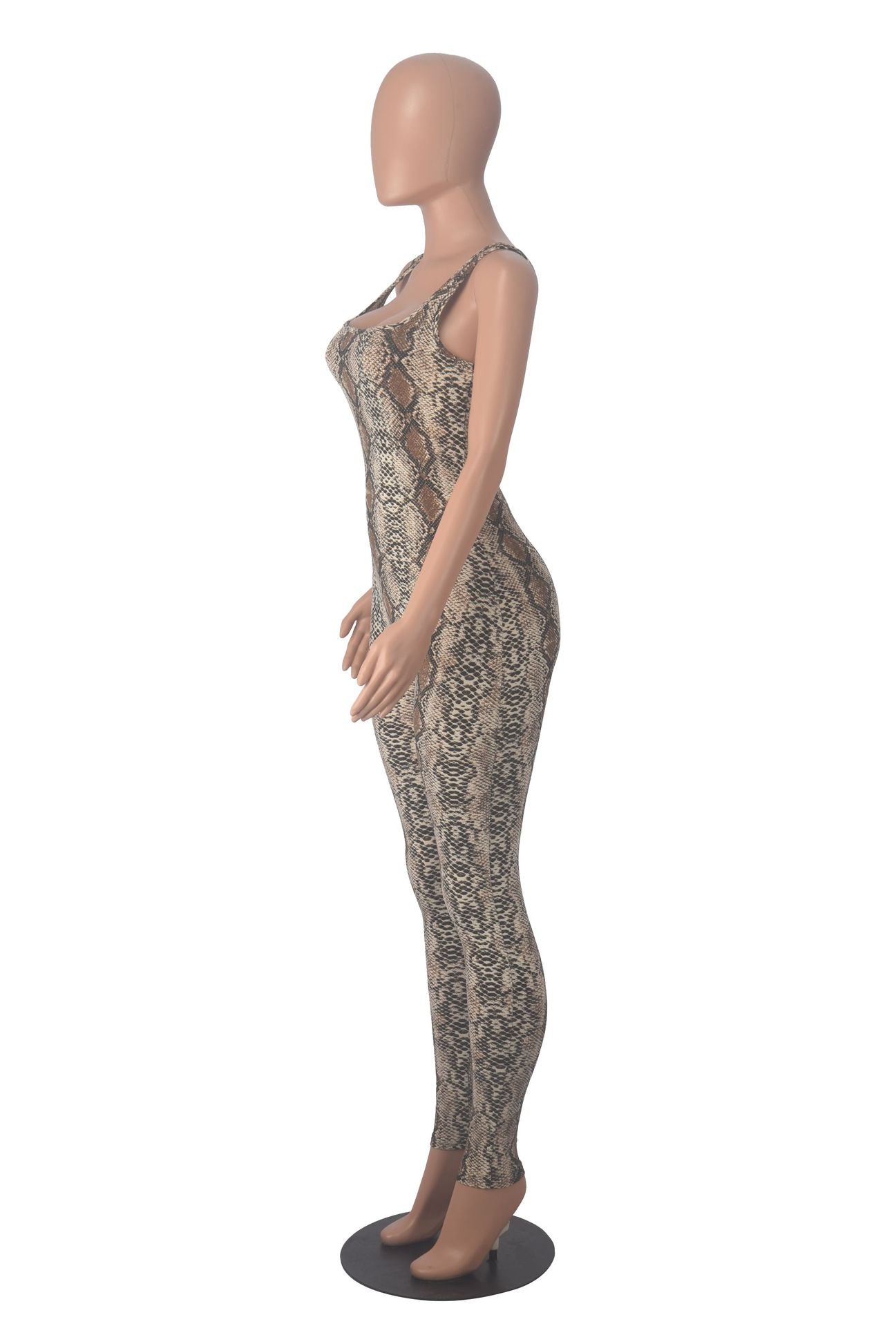 Women's Printed Sleeveless Ribbed Square Neck Low Back Slim Fit Jumpsuit 25