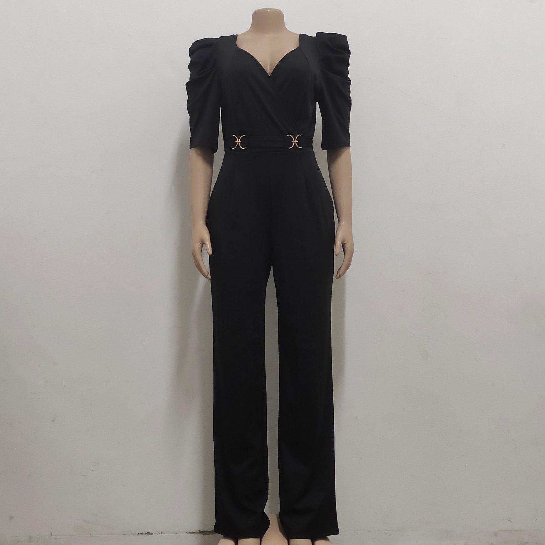 Sexy Fashion Solid Color Three-Quarter Sleeve V-Neck Jumpsuit Women's Clothing 27