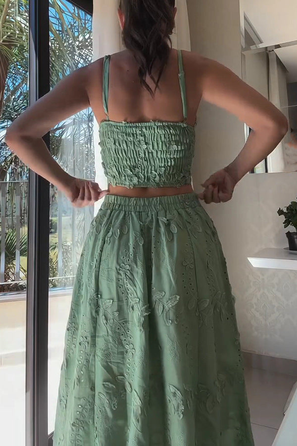 Women Spring Summer Strap Top Lace Casual Holidays Skirt Two-piece Set 5