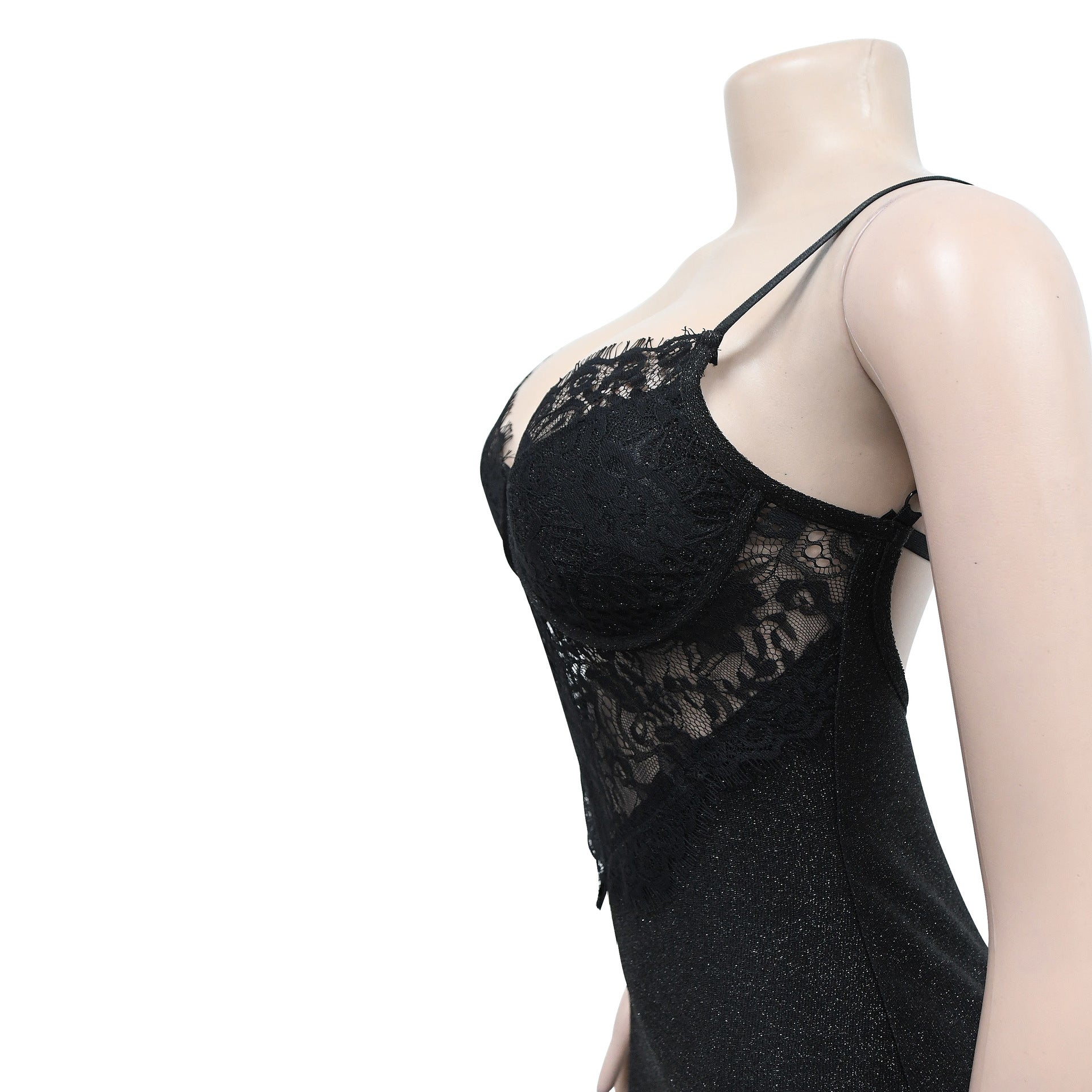 Fashion Ladies Solid Color Sleeveless Skirt Floral Mesh Strap Dress 18