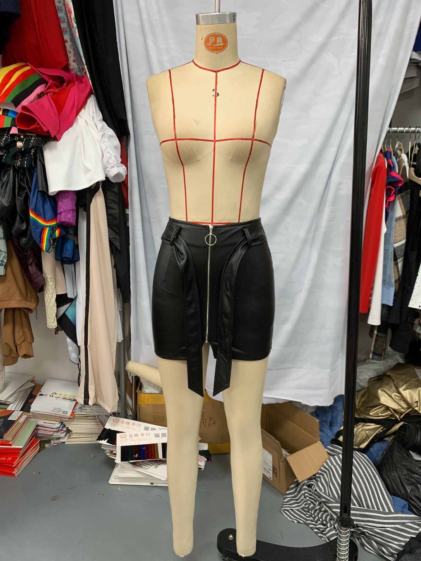 Zipper Sexy High Waist Lace-Up Short Leather Skirt 9