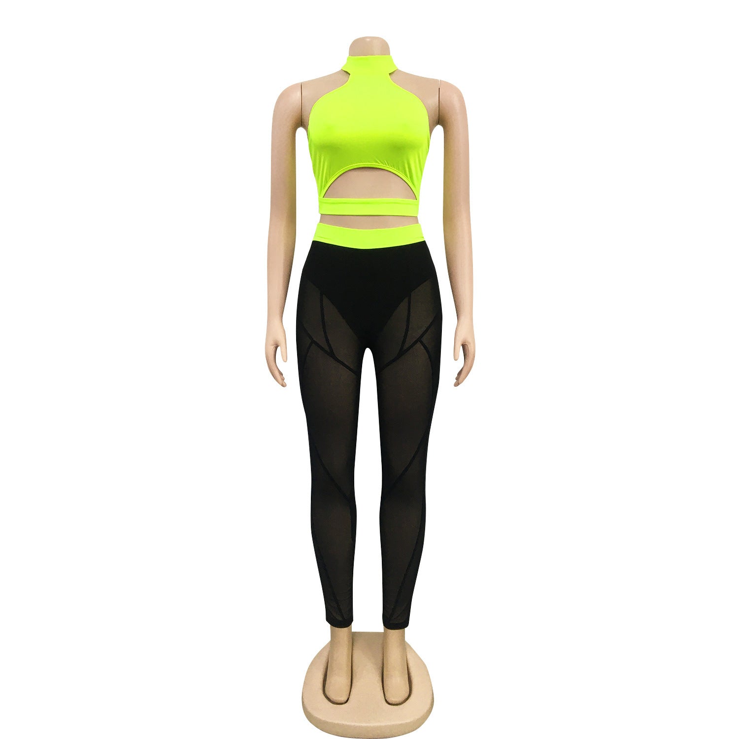Women See-Through Colorblock Top and Pant Two Piece Set 14