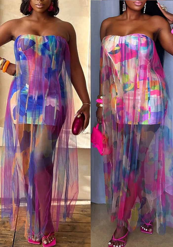 Women Sexy See-Through Stretchy Mesh Patchwork Bodycon Dress