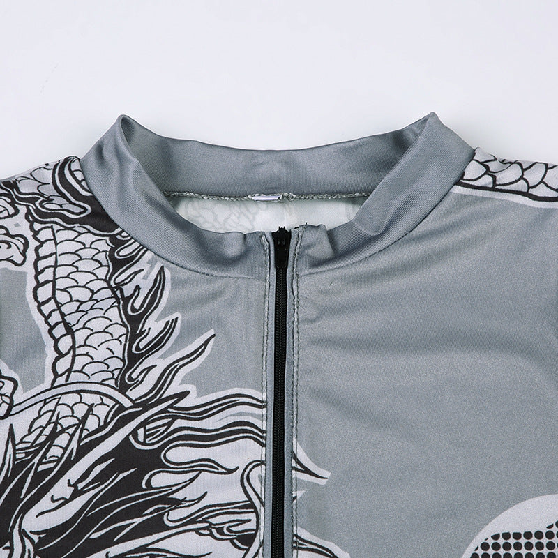 Women's Style Dragon Print Fashion Zip Sleeveless Vest Trousers Casual Two Piece Pants Set 13