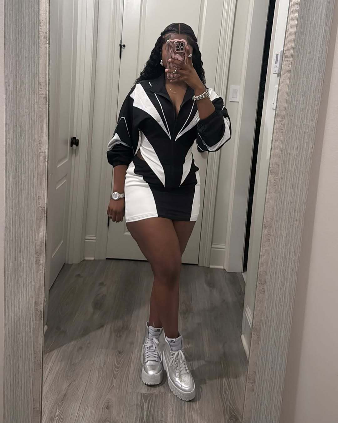 Autumn Sexy Sports Style Loose Casual Contrast Color Long Sleeve Jacket Short Skirt Women Two Piece Set 22