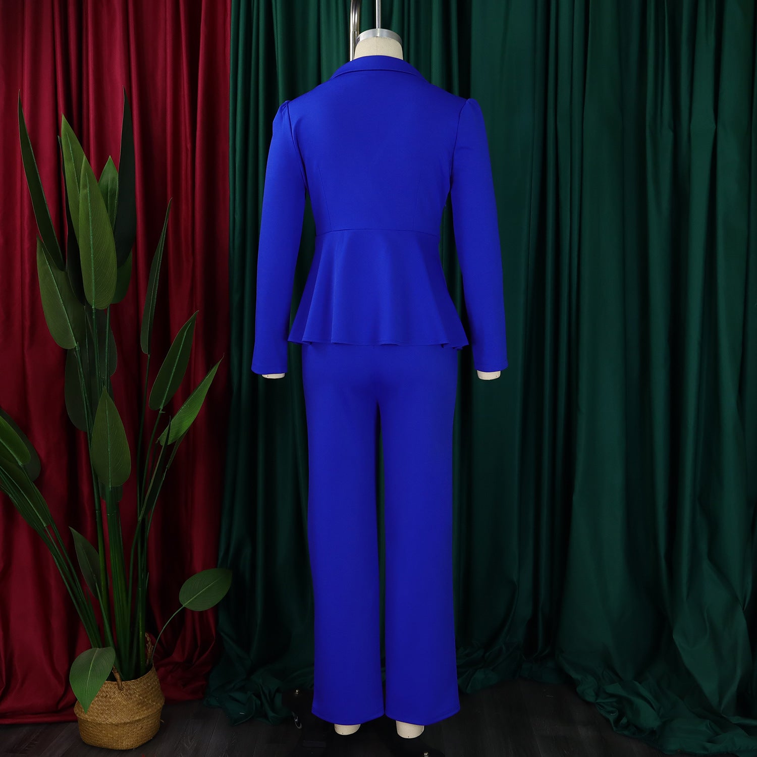 Women Elegant Ruffled Long Sleeve Top Wide Leg Pants Two-Piece Set 14