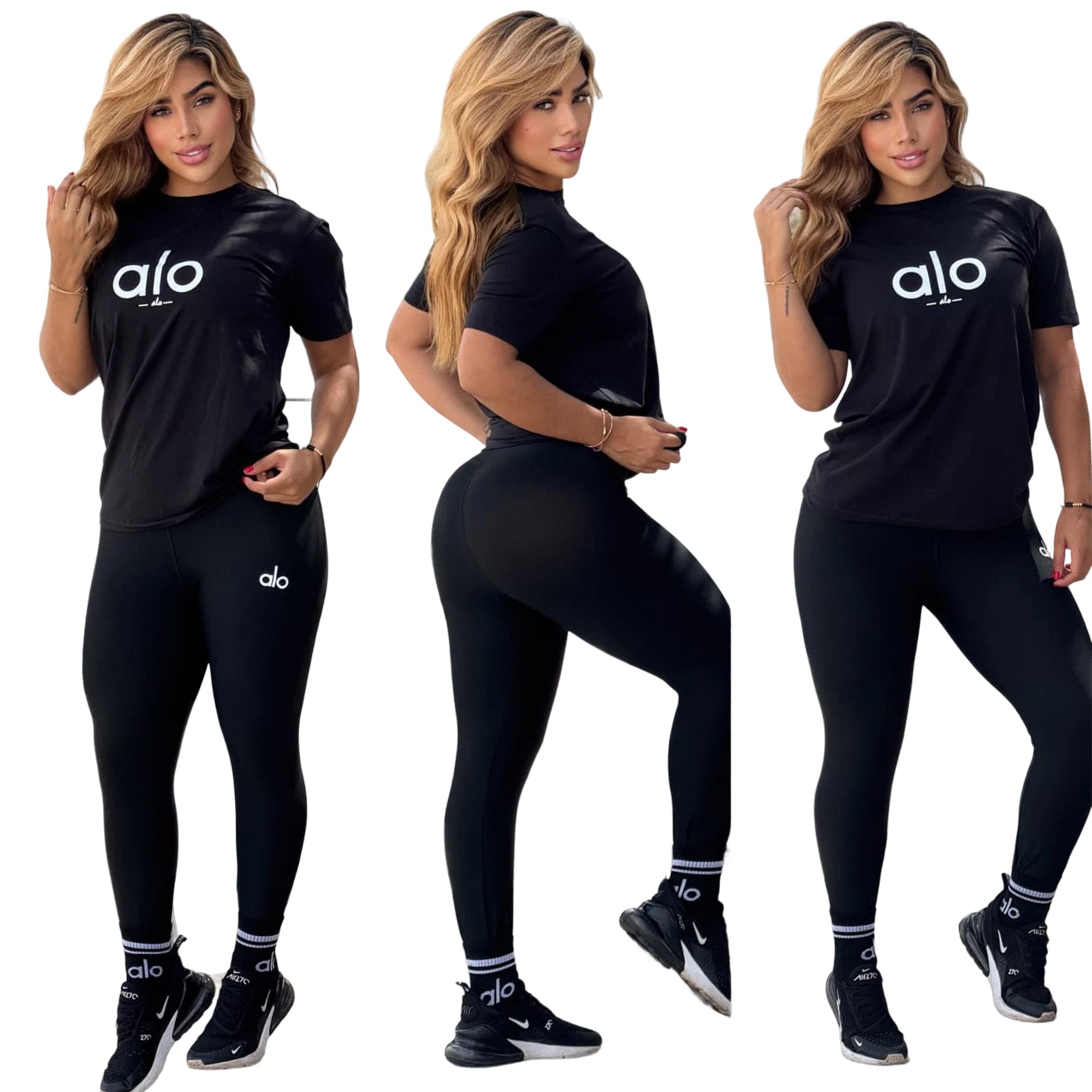 Fashion Cotton Round Neck Short-Sleeve Top & High-Stretch Quick-Dry Yoga Pants Set 6