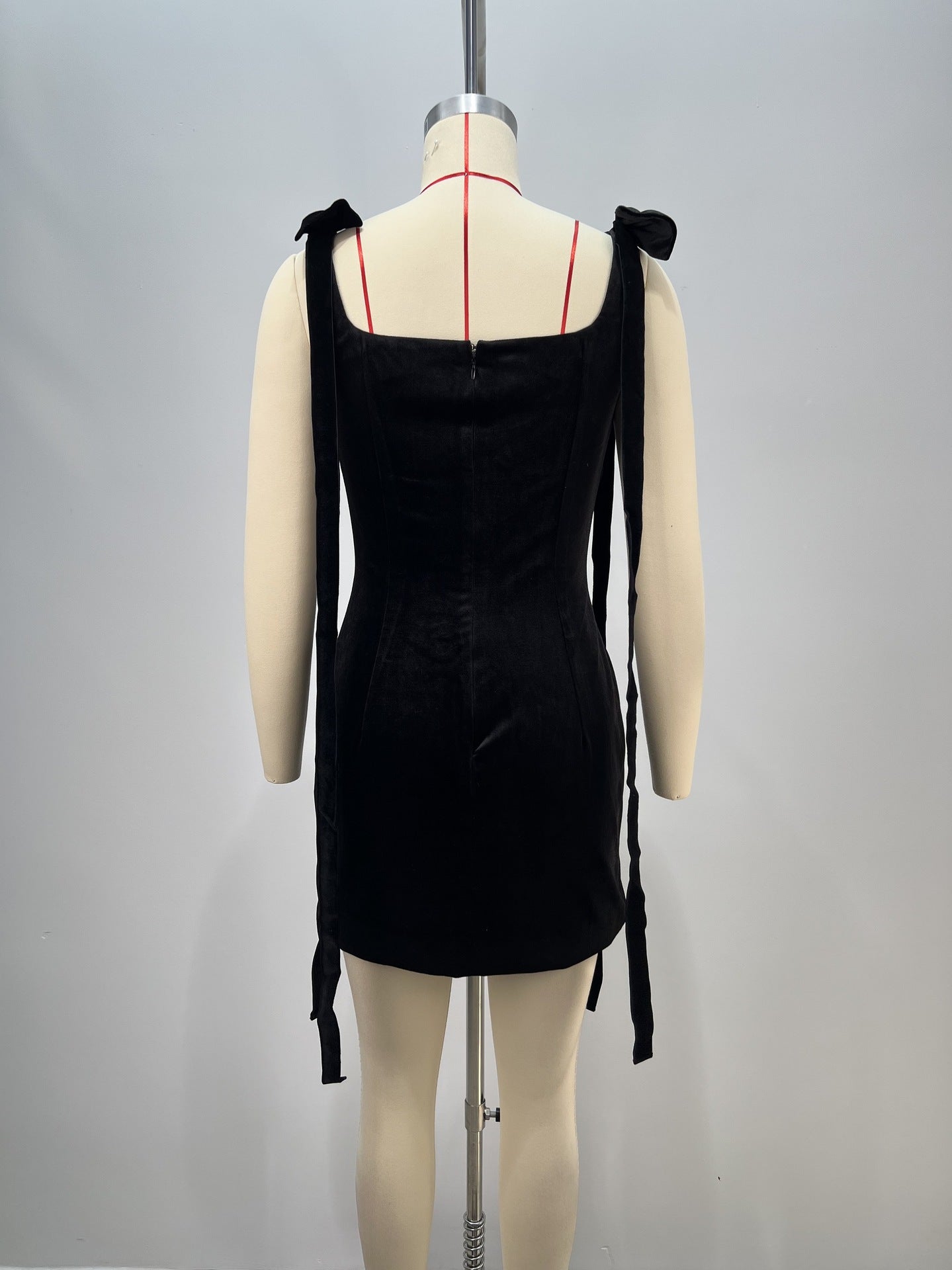 Women black suspender bow beaded beaded formal party bandage dress 6