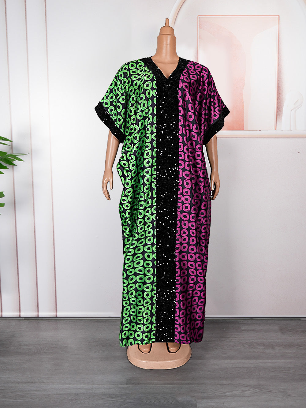 Africa Plus Size Women's Sequin Patchwork Printed Loose Dress 12