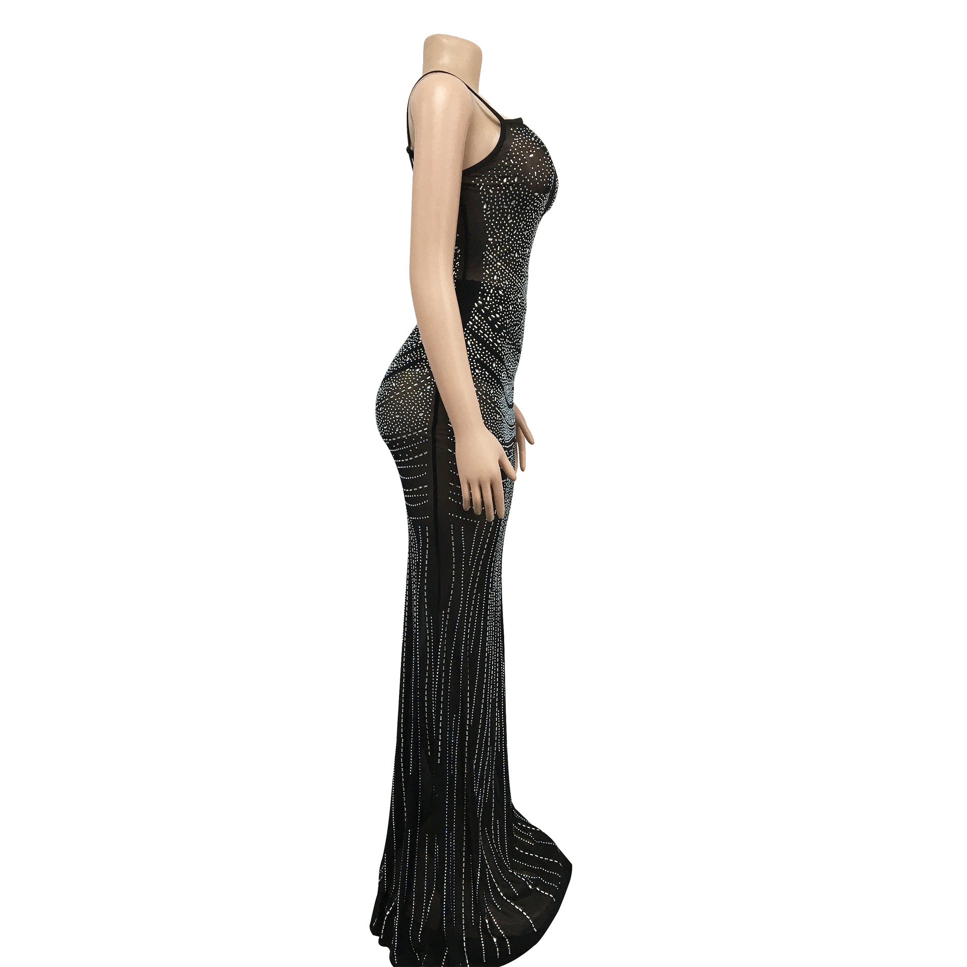 Women'S Fashion Mesh Beaded Sleeveless Straps V-Neck Maxi Dress 15