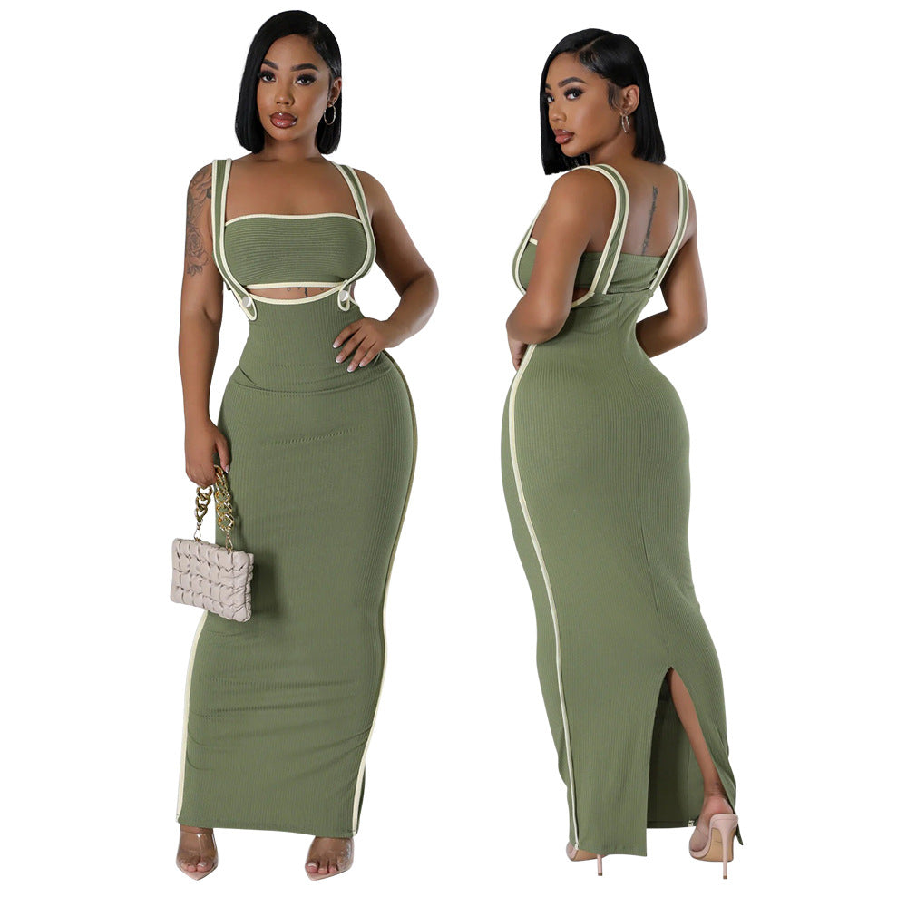 Women Sexy Suspender Bodycon Maxi Dress Solid Dress