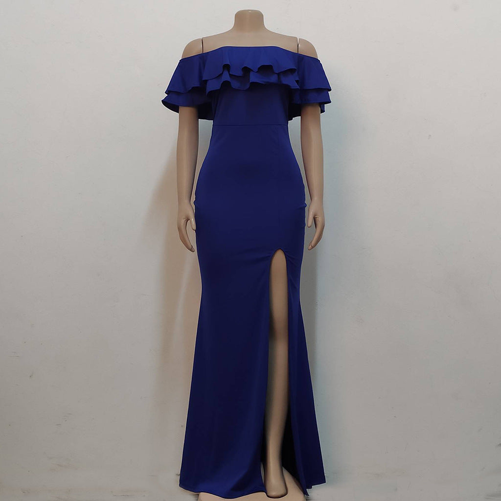 Sexy Fashion Ruffle Off Shoulder Split Dress 33