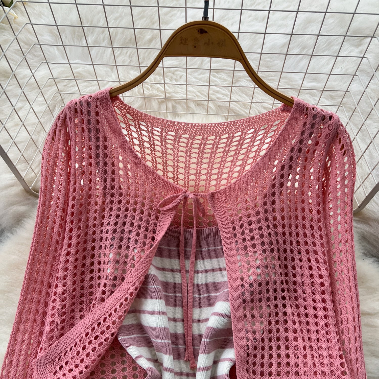 Tie Up Cardigan Low Back Strap Slim Fit Chic Stripes Knitting Dress 12