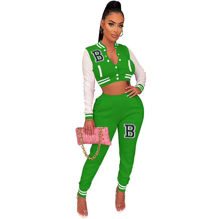 Women's Letter Print Casual Two-Piece Patchwork Tracksuit 9