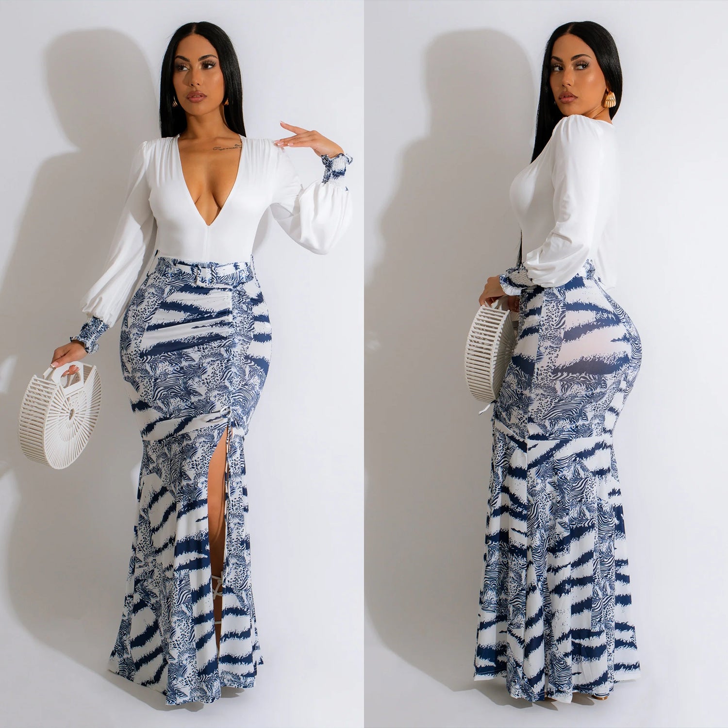 Women Patchwork Print Tie Dye Slit Dress 4